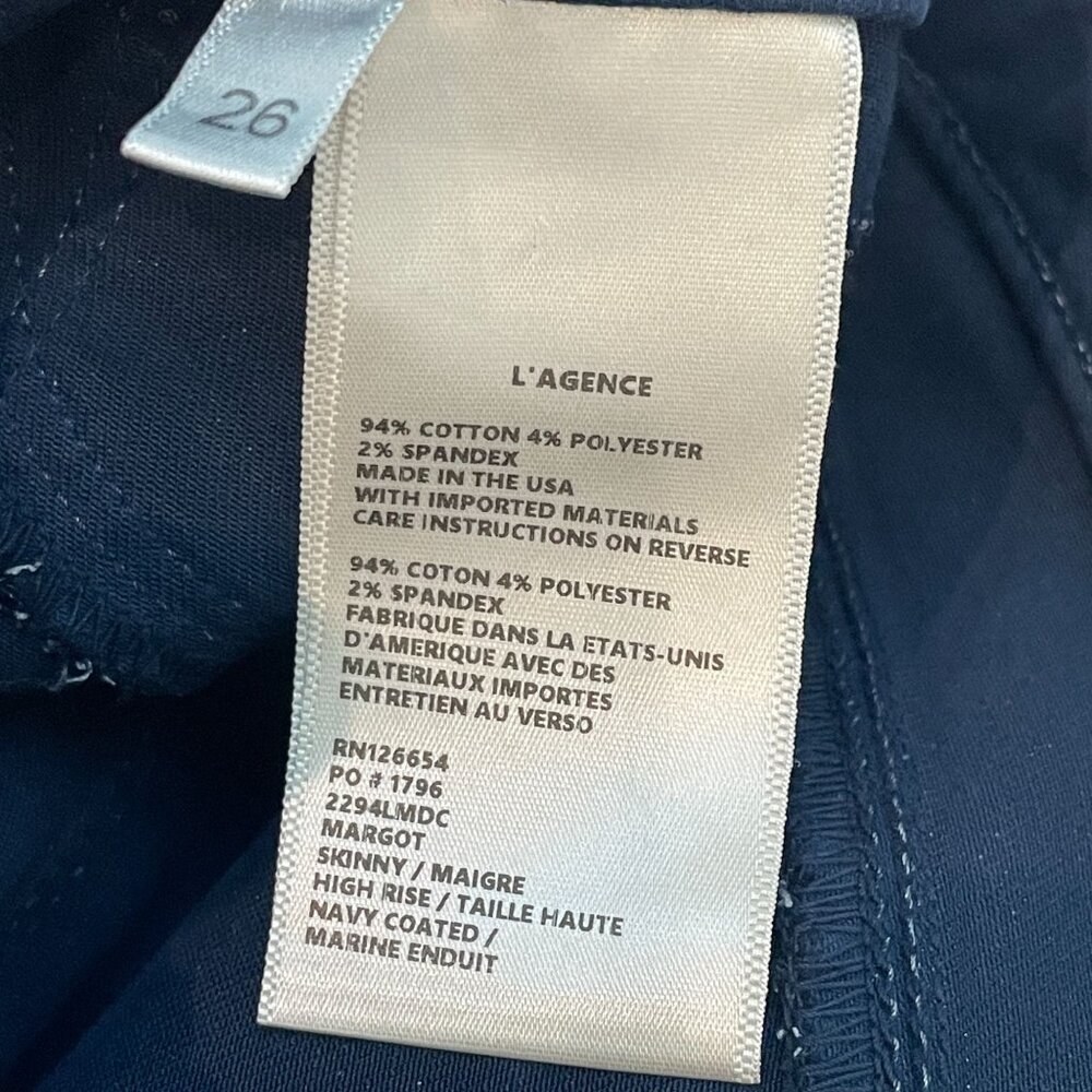 L'Agence Womens 26 Dark Blue Skinny Margot Coated Jeans Stretch Ankle USA - Picture 9 of 9